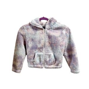 Limited Too Girls Sz 8 Sherpa Pastel Tie Dye Hooded Zip Up Jacket Pockets Spring